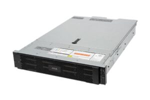 Flat, rectangular server unit with ventilation grid on the front and a label marked "AXIS" on the panel.
