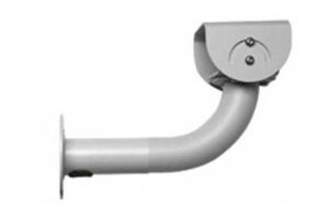 Silberne Halterung mit gebogenem Arm zur Wandmontage.