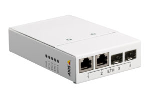 Netzwerk-Switch mit zwei Ethernet-Ports und zwei SFP-Ports.