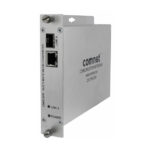 Ein silberner Multiraten-Mediakonverter der Marke ComNet, Modell CNMCSFP.