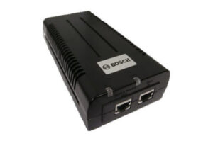 Ein schwarzes elektronisches Gerät von Bosch mit zwei Ethernet-Anschlüssen auf der Vorderseite.