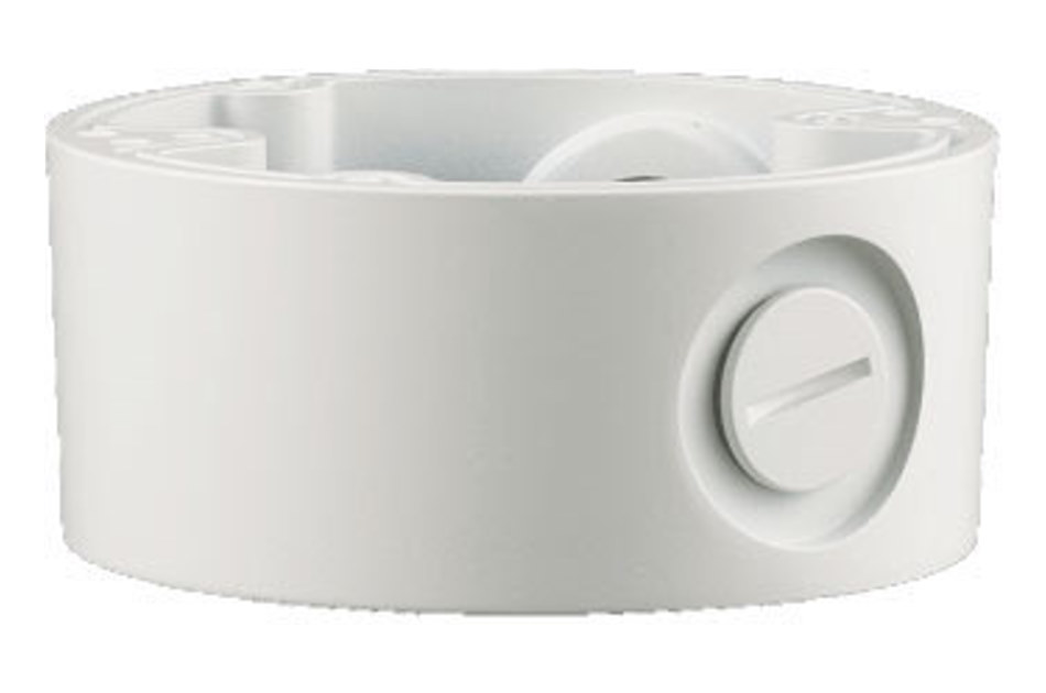 Eine weiße, runde Kunststoffhalterung mit einer seitlichen Schraubkappe.