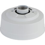 Weiße runde Deckenhalterung mit zentraler Gewindeverbindung.