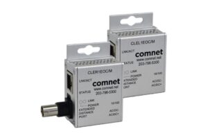 Zwei silberne Geräte von Comnet zur Netzwerkverbindung mit mehreren Anschlüssen und Statusanzeigen.