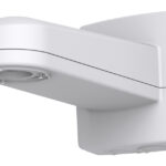 Ein weißer Wandhalter für eine Kamera, mit abgerundetem Design.