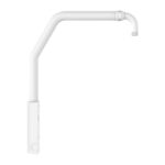 Ein weißer, gebogener Metallarm, möglicherweise ein Bestandteil einer Halterung oder eines Ständers.