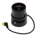 Objektiv mit Kabel und gelbem Anschluss, seitlich aufgenommen.