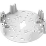 Runder, weißer Kunststoffadapter mit mehreren Befestigungspunkten und erhöhten Halterungen.