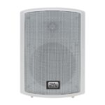 Ein weißer Lautsprecher mit einem Metallgitter und dem Logo "2N" auf der Vorderseite.