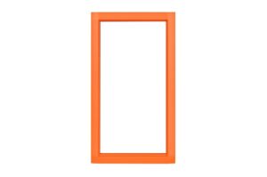 Orange rechteckiger Bilderrahmen mit weißem Hintergrund.