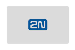 Eine graue Karte mit einem blauen Logo, das die Buchstaben "2N" zeigt.