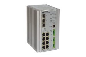 Bild eines industriellen Netzwerk-Switches der Marke ComNet mit mehreren Ports.