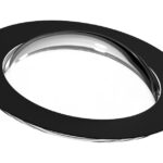 Ein kreisförmiges, gewölbtes Glaselement mit einem schwarzen Rand.