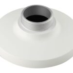 Weiße Deckenhalterung mit rundem Gewindeanschluss.