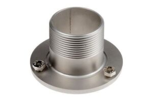 Metallische Befestigungsflansch mit Gewinde und Schrauben.