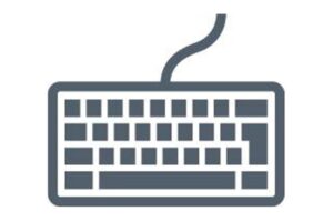 Tastatursymbol mit Kabel in Graustufen.