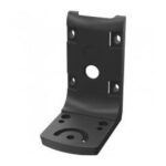 Schwarzer metallener Winkel mit mehreren Montagebohrungen.