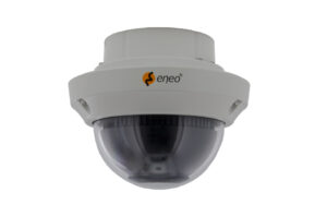 Dome-Kamera mit eneo-Logo auf weißem Hintergrund.