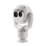 Kamera mit weißem Gehäuse und beweglichem Arm, Markenschriftzug "Bosch".