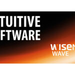Eine Grafik mit der Aufschrift "INTUITIVE SOFTWARE" und "WISENET WAVE" auf einem orange-schwarzen Hintergrund.