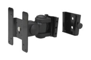 Schwarze Wandhalterung für Monitor, mit abnehmbarer Platte und Schwenkgelenk.