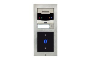Intercom-System mit Bluetooth-Funktion in einem Edelstahlrahmen.
