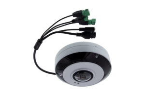 Fisheye-Überwachungskamera mit mehreren Steckern.