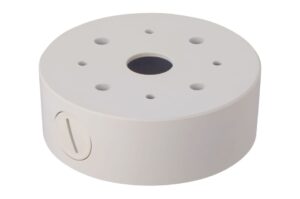 Runder weißer Kamerahalterungs-Adapter mit mehreren Befestigungslöchern.