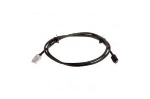Ein schwarzes Kabel mit einem RJ-11-Stecker an einem Ende und einem anderen Stecker am gegenüberliegenden Ende.