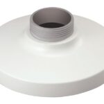 Runder weißer Deckenhalter mit einem Gewinde in der Mitte.