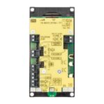 Elektronikplatine mit verschiedenen Anschlüssen und Beschriftungen zur Steuerung und Alarmierung.