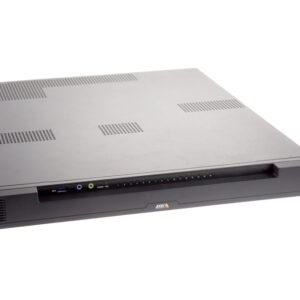 Ein flaches, schwarz-graues Rackmount-Servergerät mit Lüftungsschlitzen und Bedienelementen an der Vorderseite.