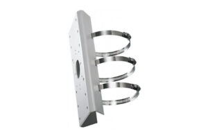 Ein Wandhalter aus Metall mit drei Befestigungsschellen.