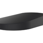 Schwarze, gebogene Fernbedienung mit abgerundeten Kanten.