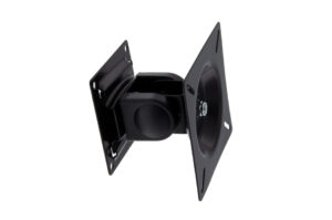 Schwarze Monitorhalterung mit VESA-Befestigungsmuster.