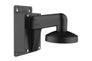 Schwarze Wandhalterung für eine Kamera mit rundem Kopf und rechteckiger Basis.