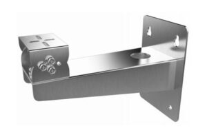 Einzelne Metallhalterung mit Schrauben und Wandmontageplatte.