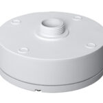 Runde, weiße Montagedose mit zentralem Gewindeloch an der Oberseite.