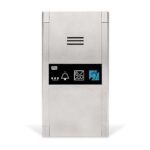 Ein silbernes, rechteckiges Kommunikationsmodul mit mehreren Symbolen auf der Vorderseite, darunter ein Glockensymbol.