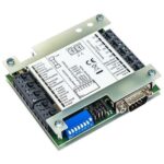 Elektronische Schaltplatine mit Anschlüssen und Beschriftungen.