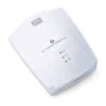 Weißes elektronisches Gerät mit dem Label "2N" und mehreren Symbolen auf der Vorderseite.