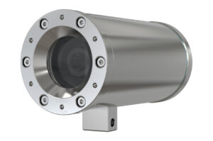 Kompaktkamera in einem robusten Gehäuse aus Metall mit mehreren Schrauben auf der Vorderseite.