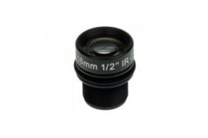 Eine schwarze Kameraobjektivlinse mit Aufschrift „16mm 1/2'' IR“.