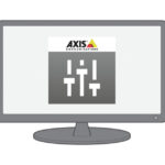Ein Bildschirm mit dem Logo von Axis Communications und einem Symbol darunter.