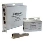 Elektronische Geräte von Comnet zur Netzwerkkonnektivität, darunter ein Medienkonverter.