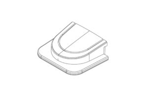 Strichzeichnung eines architektonischen Bauteils mit abgerundeten Ecken und gestufter Basis.