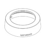 Einfaches Strichzeichnungen einer runden, flachen Dose mit dem Schriftzug "OVIGLON" darauf.