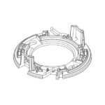 Technische Zeichnung eines kreisförmigen Bauteils mit komplexen Strukturen und mehreren Ebenen.