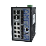 Industrieswitch mit mehreren Ethernet-Ports, erkennbar durch das AMG-Logo vorne.
