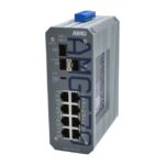 Ein grauer Netzwerk-Switch mit mehreren Ethernet-Ports und blauem Schriftzug "AMG".